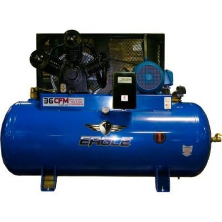 WOOD INDUSTRIES Eagle, 10 HP, Two-Stage Compressor, 120 Gallon, Horiz., 200 PSI, 36 CFM, 3-Phase 460V 103120H2-CS460